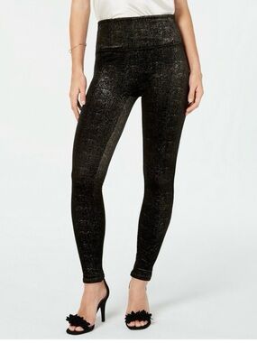 SPANX Velvet Shine Black Gold High-Waist Leggings L